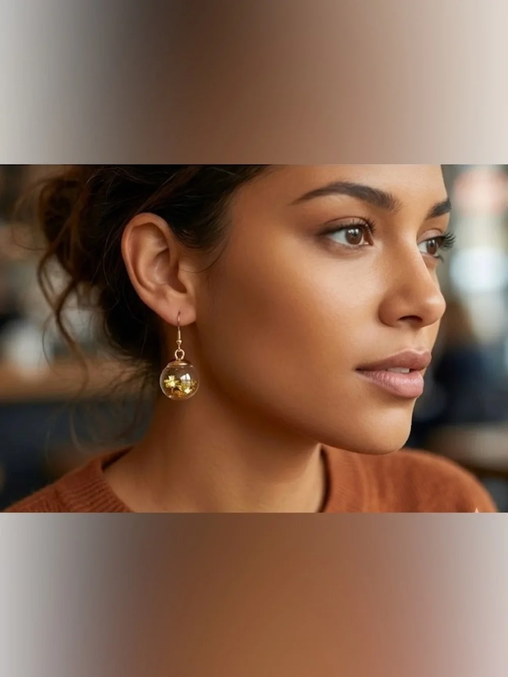 Handmade Gold Star Glitter Glass Globe Dangle Earrings